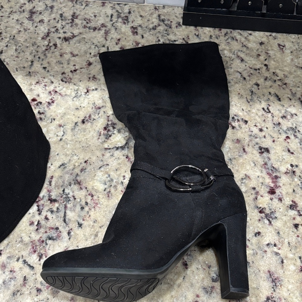 Women’s ladies black suede like knee high boots